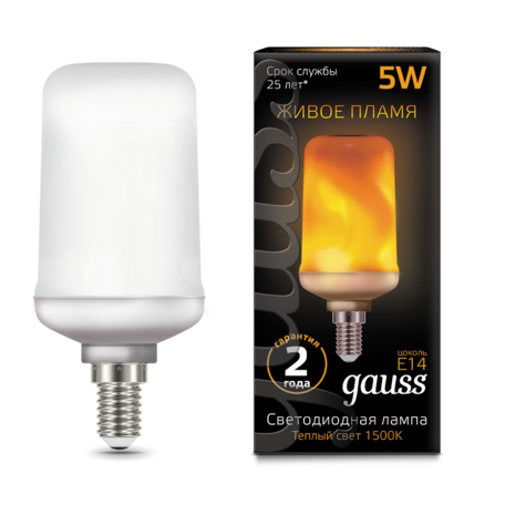 Светодиодная лампа Gauss Flame 157401105 цилиндр E14 5W, 1500K (теплый) 175-265V, гарантия 2 года