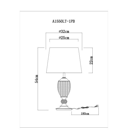 Схема с размерами Arte Lamp A1550LT-1PB