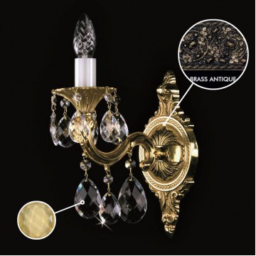 Бра Artglass SARKA I. BRASS ANTIQUE CE - 8003, 1xE14x40W, бронза с белым, янтарь, металл, хрусталь Artglass Crystal Exclusive - миниатюра 1