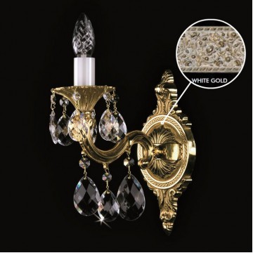 Бра Artglass SARKA I. WHITE GOLD CE, 1xE14x40W, золото с белым, прозрачный, металл, хрусталь Artglass Crystal Exclusive
