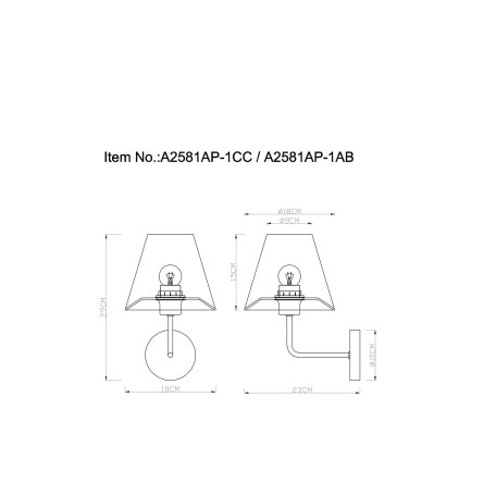 Схема с размерами Arte Lamp A2581AP-1AB