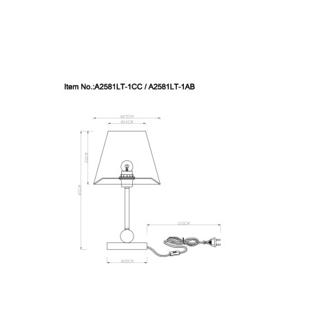 Схема с размерами Arte Lamp A2581LT-1AB