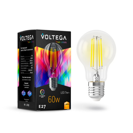 Филаментная светодиодная лампа Voltega VG10-A60E27warm7W-FHR 7154 груша E27 7W, 2800K (теплый) CRI97 220-240V, гарантия 3 года - миниатюра 2