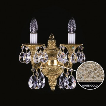Бра Artglass SARKA II. WHITE GOLD CE, 2xE14x40W, золото с белым, прозрачный, металл, хрусталь Artglass Crystal Exclusive