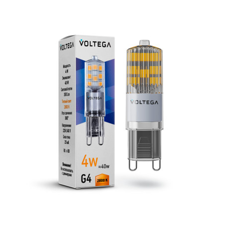 Светодиодная лампа Voltega Simple 7124 капсульная G9 4W, 2800K (теплый) CRI80 220V, гарантия 2 года