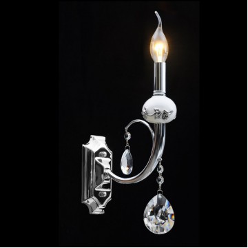 Бра Crystal Lux RITZ AP1 BIANCO, 1xE14x40W, хром, прозрачный, металл, керамика, хрусталь