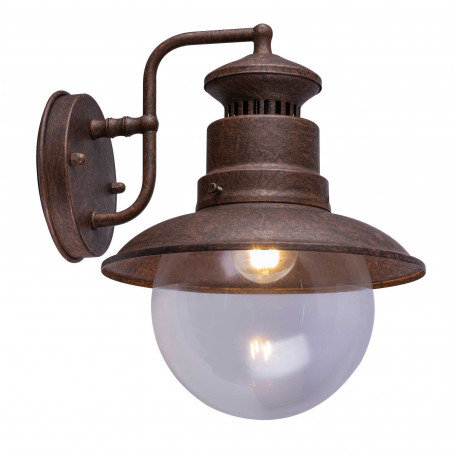 Настенный фонарь Globo Sella 3272R, IP44, 1xE27x60W, коричневый, прозрачный, металл, металл со стеклом