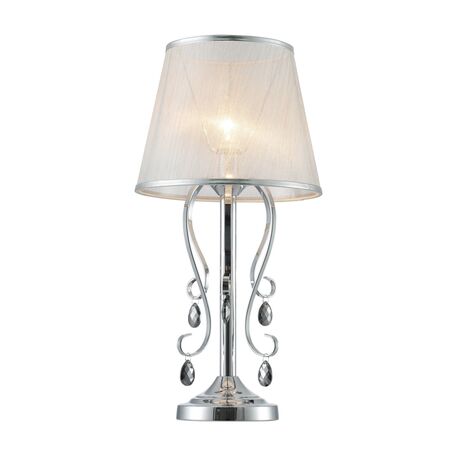 Настольная лампа Freya Simone FR2020-TL-01-CH, 1xE14x40W, хромированный, серебро, прозрачный, металл, текстиль, хрусталь