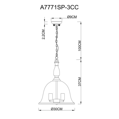Схема с размерами Arte Lamp A7771SP-3CC