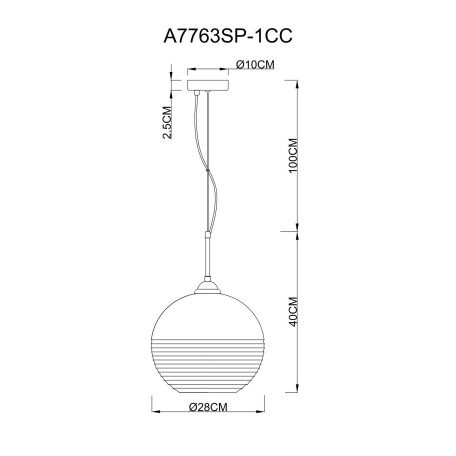Схема с размерами Arte Lamp A7763SP-1CC