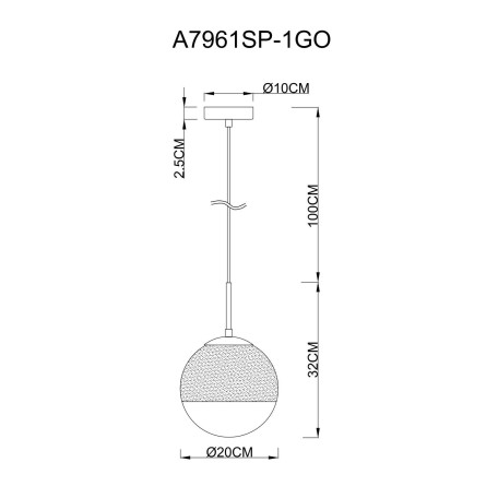 Схема с размерами Arte Lamp A7961SP-1GO