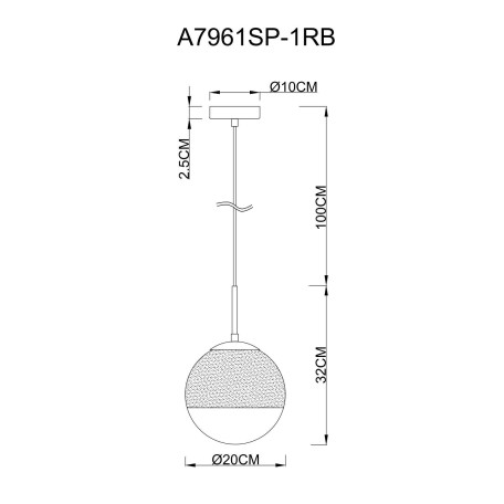 Схема с размерами Arte Lamp A7961SP-1RB