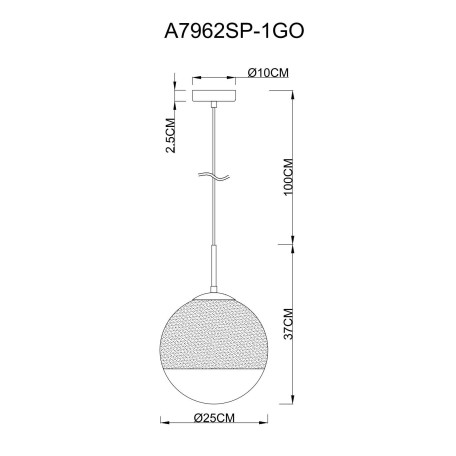 Схема с размерами Arte Lamp A7962SP-1GO