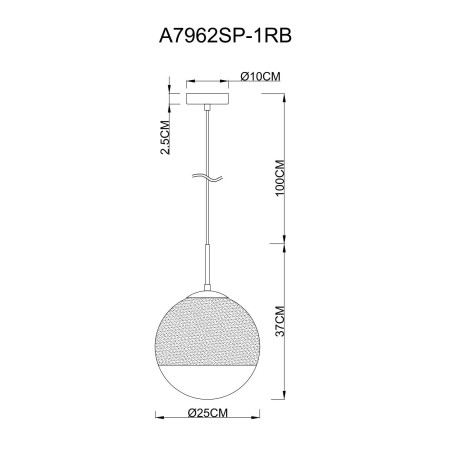 Схема с размерами Arte Lamp A7962SP-1RB