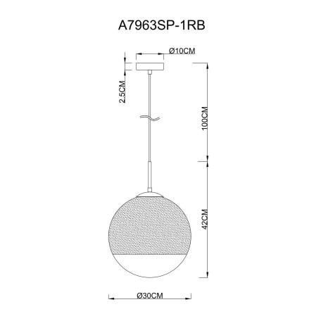 Схема с размерами Arte Lamp A7963SP-1RB