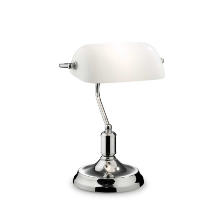 Настольная лампа Ideal Lux LAWYER TL1 CROMO 045047, 1xE27x60W, хромированный, белый, металл, стекло