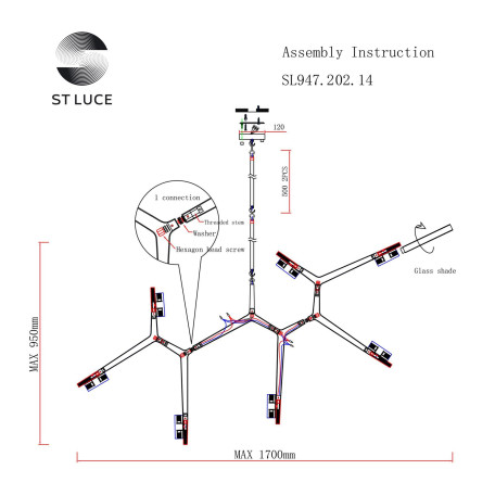 Схема с размерами ST Luce SL947.202.14