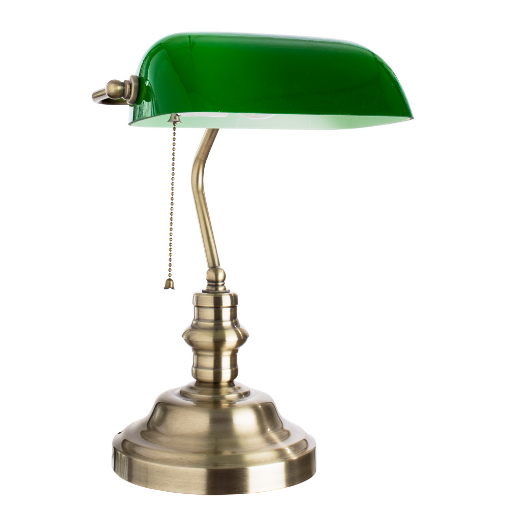 Настольная лампа Arte Lamp Banker A2492LT-1AB, 1xE27x60W, бронза, зеленый, металл, стекло - фото 1