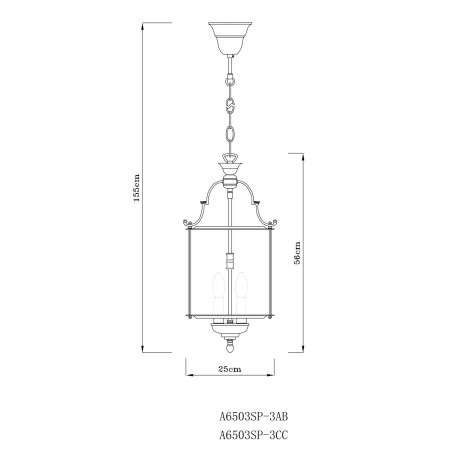 Схема с размерами Arte Lamp A6503SP-3AB