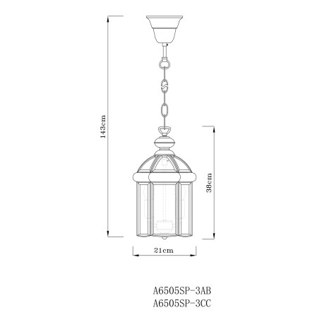 Схема с размерами Arte Lamp A6505SP-3CC