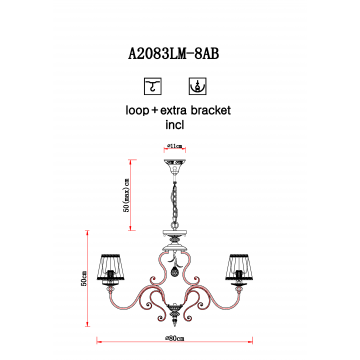 Схема с размерами Arte Lamp A2083LM-8AB