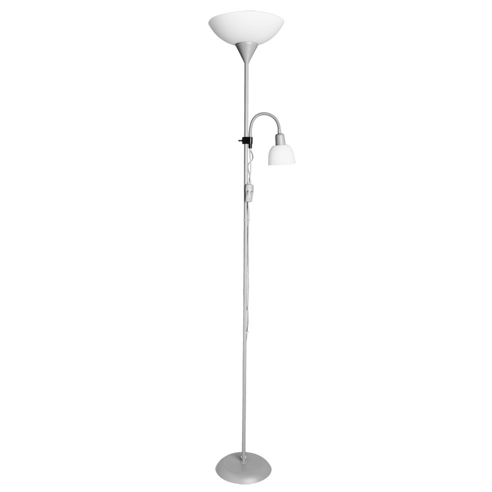 Торшер Arte Lamp Duetto A9569PN-2SI, 1xE27x60W + 1xE14x25W, серебро, белый, металл, пластик - фото 1
